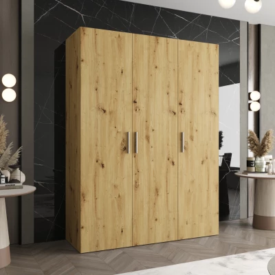 Priestranná šatníková skriňa HELMA 1 150 cm - dub artisan / strieborné úchyty