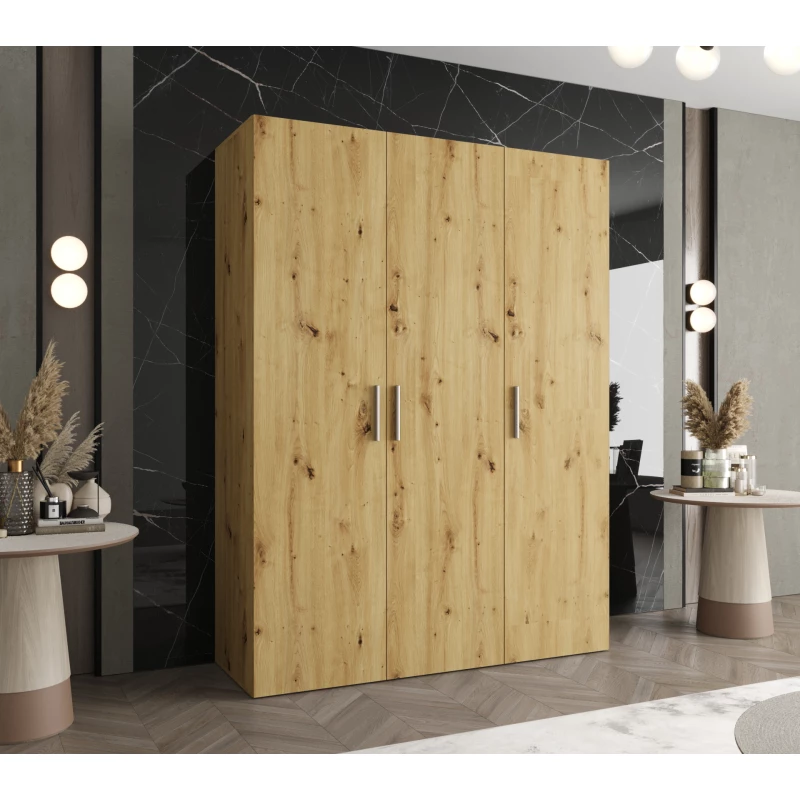 Priestranná šatníková skriňa HELMA 1 150 cm - dub artisan / strieborné úchyty