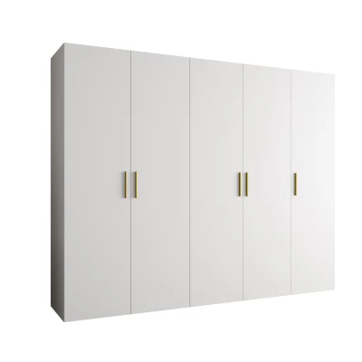 Priestranná šatníková skriňa HELMA 1 250 cm - biela / zlaté úchyty