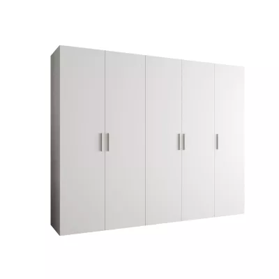 Priestranná šatníková skriňa HELMA 1 250 cm - biela / strieborné úchyty