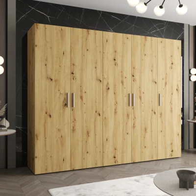 Priestranná šatníková skriňa HELMA 1 250 cm - dub artisan / strieborné úchyty