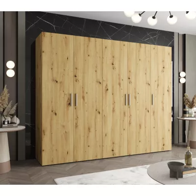 Priestranná šatníková skriňa HELMA 1 250 cm - dub artisan / strieborné úchyty