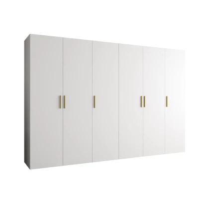 Priestranná šatníková skriňa HELMA 1 300 cm - biela / zlaté úchyty