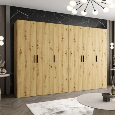 Priestranná šatníková skriňa HELMA 1 300 cm - dub artisan / čierne úchyty