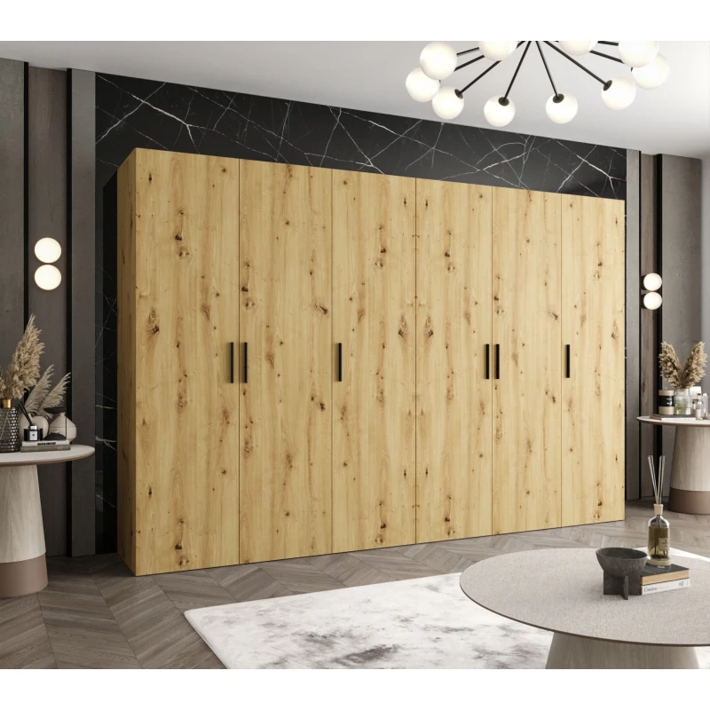 Priestranná šatníková skriňa HELMA 1 300 cm - dub artisan / čierne úchyty