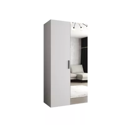 Šatníková skriňa so zrkadlom HELMA 2 100 cm - biela / čierny úchyt