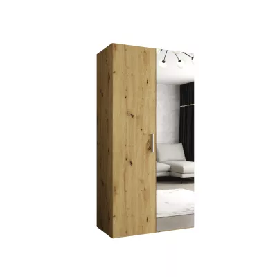 Šatníková skriňa so zrkadlom HELMA 2 100 cm - dub artisan / strieborný úchyt