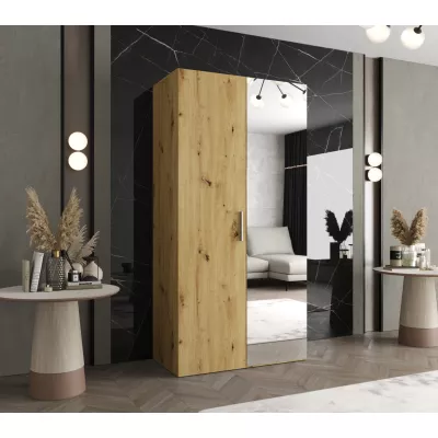 Šatníková skriňa so zrkadlom HELMA 2 100 cm - dub artisan / strieborný úchyt