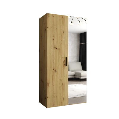 Šatníková skriňa so zrkadlom HELMA 2 100 cm - dub artisan / čierny úchyt