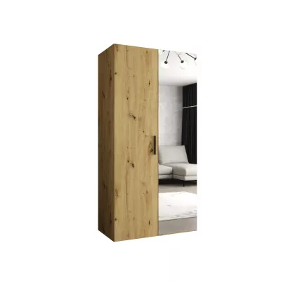 Šatníková skriňa so zrkadlom HELMA 2 100 cm - dub artisan / čierny úchyt