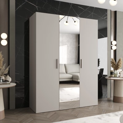 Šatníková skriňa so zrkadlom HELMA 2 150 cm - kašmír / strieborné úchyty