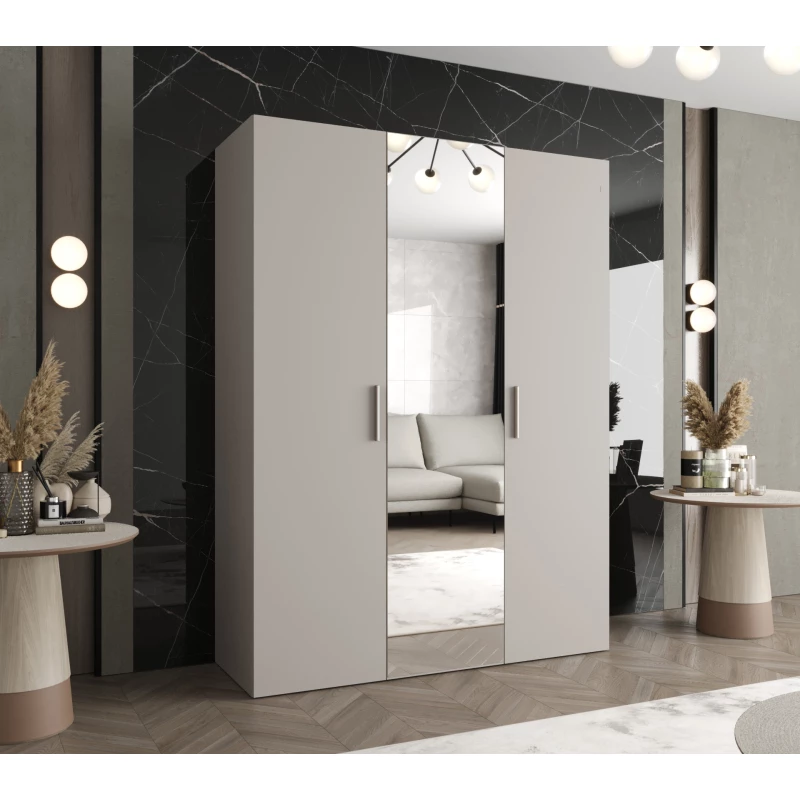 Šatníková skriňa so zrkadlom HELMA 2 150 cm - kašmír / strieborné úchyty