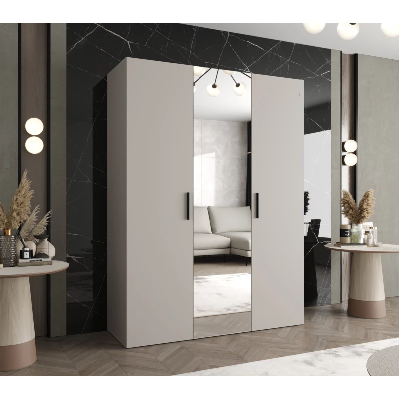 Šatníková skriňa so zrkadlom HELMA 2 150 cm - kašmír / čierne úchyty