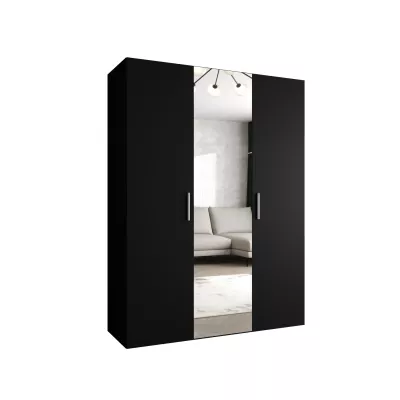 Šatníková skriňa so zrkadlom HELMA 2 150 cm - čierna / strieborné úchyty