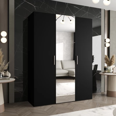 Šatníková skriňa so zrkadlom HELMA 2 150 cm - čierna / strieborné úchyty