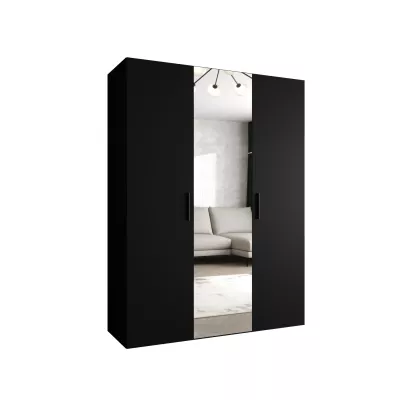 Šatníková skriňa so zrkadlom HELMA 2 150 cm - čierna / čierne úchyty