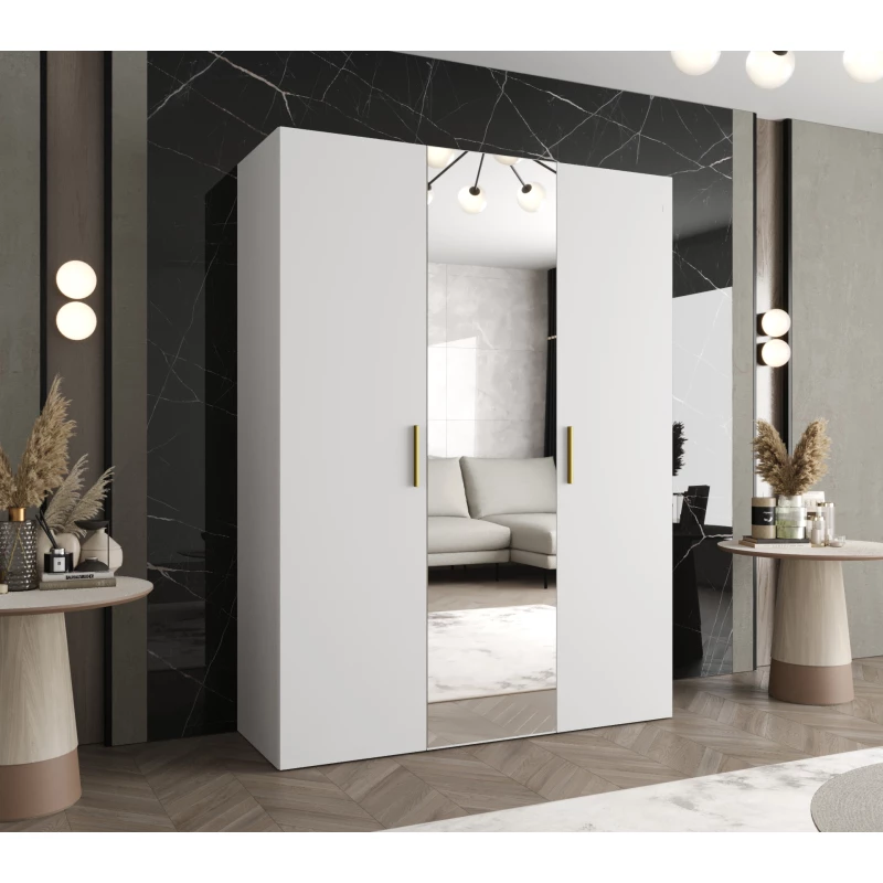 Šatníková skriňa so zrkadlom HELMA 2 150 cm - biela / zlaté úchyty
