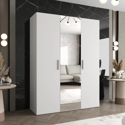 Šatníková skriňa so zrkadlom HELMA 2 150 cm - biela / strieborné úchyty