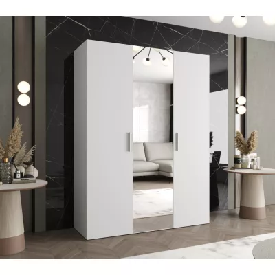 Šatníková skriňa so zrkadlom HELMA 2 150 cm - biela / strieborné úchyty