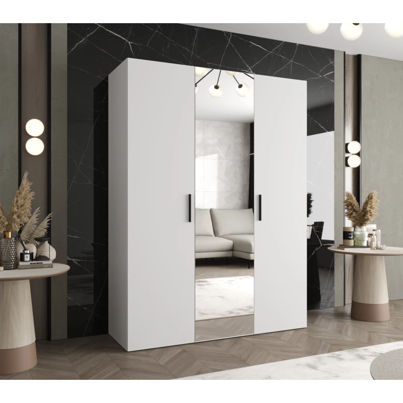 Šatníková skriňa so zrkadlom HELMA 2 150 cm - biela / čierne úchyty