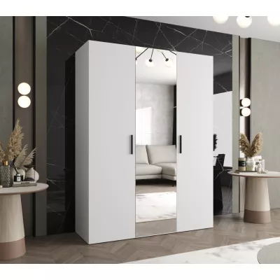 Šatníková skriňa so zrkadlom HELMA 2 150 cm - biela / čierne úchyty