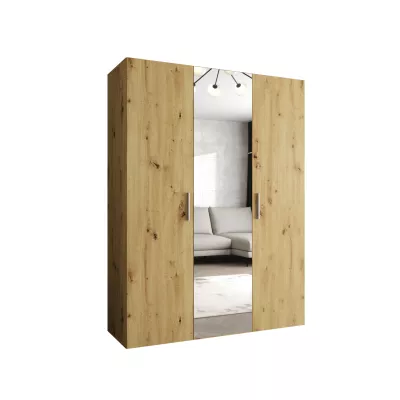 Šatníková skriňa so zrkadlom HELMA 2 150 cm - dub artisan / strieborné úchyty