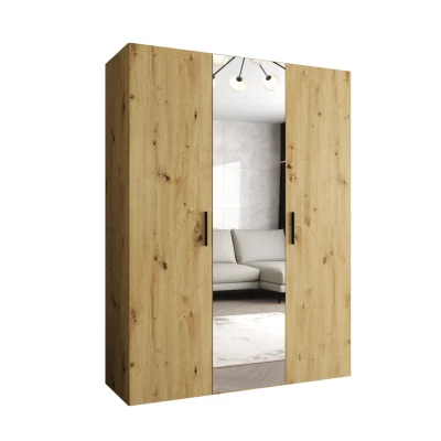 Šatníková skriňa so zrkadlom HELMA 2 150 cm - dub artisan / čierne úchyty