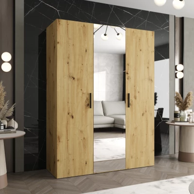 Šatníková skriňa so zrkadlom HELMA 2 150 cm - dub artisan / čierne úchyty