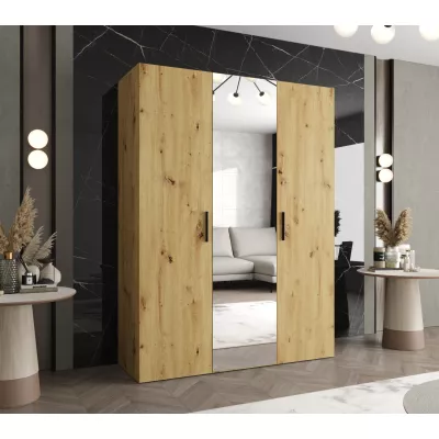 Šatníková skriňa so zrkadlom HELMA 2 150 cm - dub artisan / čierne úchyty