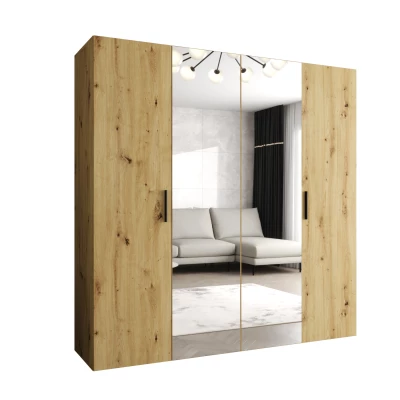 Šatníková skriňa so zrkadlami HELMA 2 200 cm - dub artisan / čierne úchyty