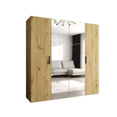 Šatníková skriňa so zrkadlami HELMA 2 200 cm - dub artisan / čierne úchyty