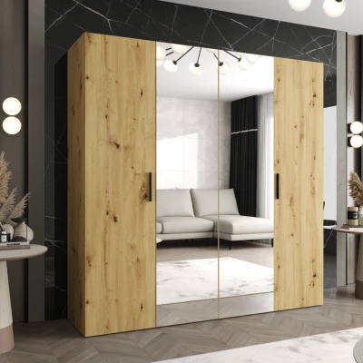 Šatníková skriňa so zrkadlami HELMA 2 200 cm - dub artisan / čierne úchyty