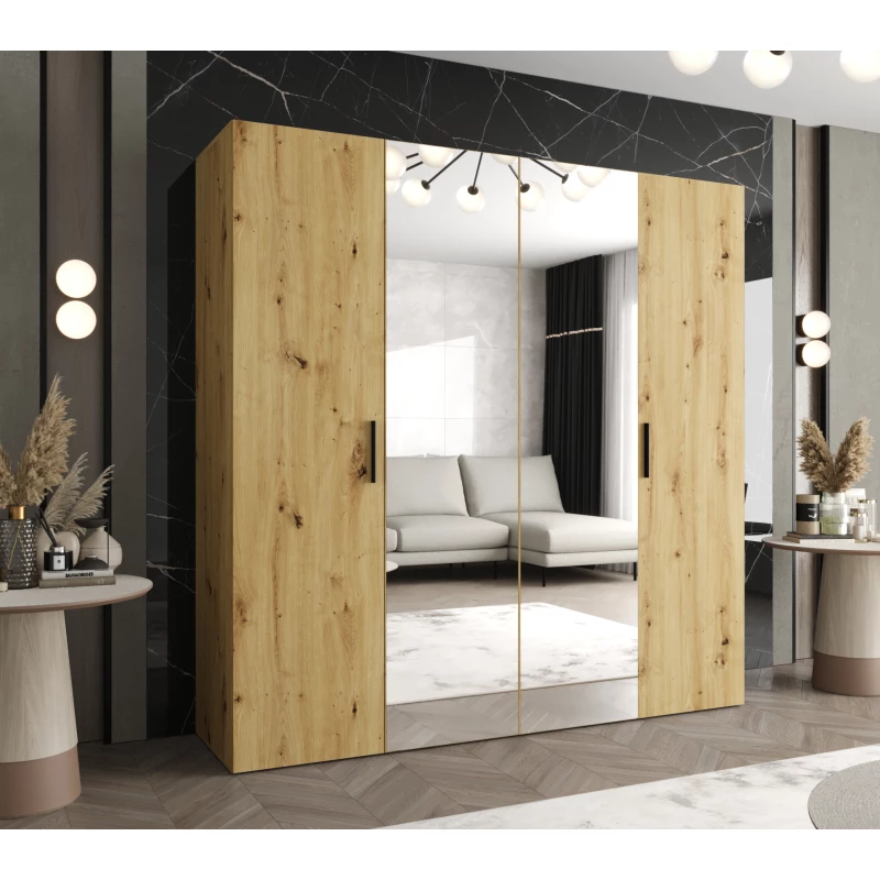 Šatníková skriňa so zrkadlami HELMA 2 200 cm - dub artisan / čierne úchyty