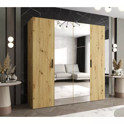 Šatníková skriňa so zrkadlami HELMA 2 200 cm - dub artisan / čierne úchyty