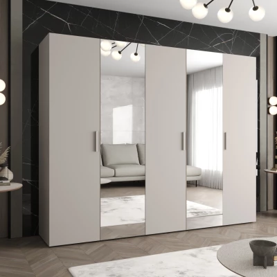 Šatníková skriňa so zrkadlami HELMA 2 250 cm - kašmír / strieborné úchyty