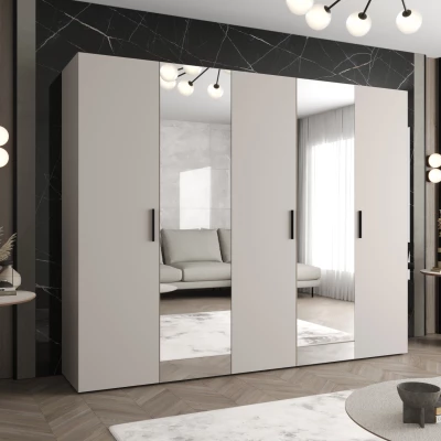 Šatníková skriňa so zrkadlami HELMA 2 250 cm - kašmír / čierne úchyty