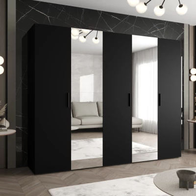 Šatníková skriňa so zrkadlami HELMA 2 250 cm - čierna / čierne úchyty