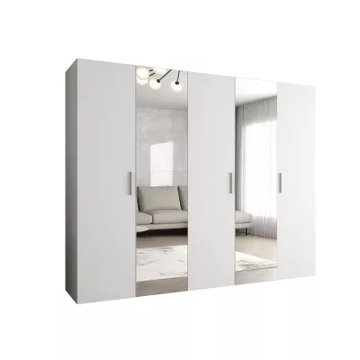 Šatníková skriňa so zrkadlami HELMA 2 250 cm - biela / strieborné úchyty