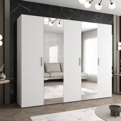 Šatníková skriňa so zrkadlami HELMA 2 250 cm - biela / strieborné úchyty