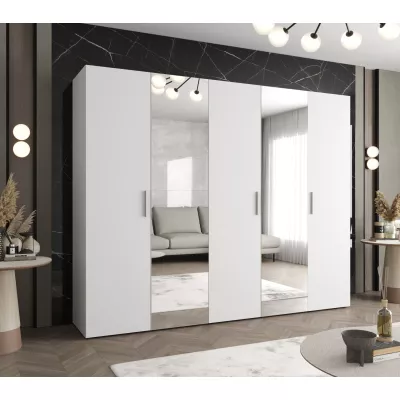 Šatníková skriňa so zrkadlami HELMA 2 250 cm - biela / strieborné úchyty