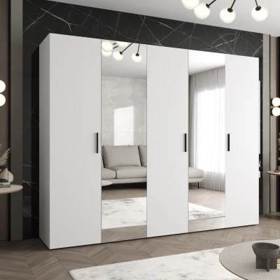 Šatníková skriňa so zrkadlami HELMA 2 250 cm - biela / čierne úchyty