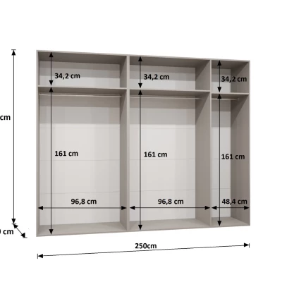 Šatníková skriňa so zrkadlami HELMA 2 250 cm - biela / čierne úchyty