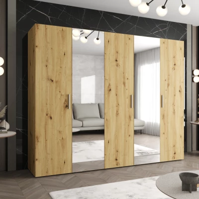 Šatníková skriňa so zrkadlami HELMA 2 250 cm - dub artisan / strieborné úchyty