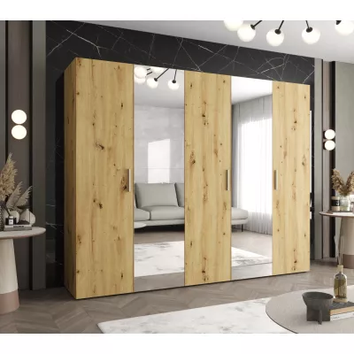 Šatníková skriňa so zrkadlami HELMA 2 250 cm - dub artisan / strieborné úchyty