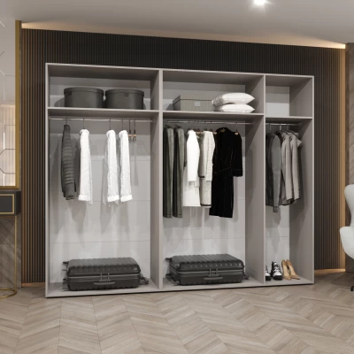 Šatníková skriňa so zrkadlami HELMA 2 250 cm - dub artisan / čierne úchyty