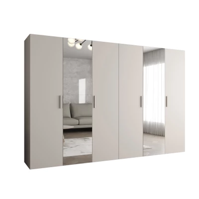 Šatníková skriňa so zrkadlami HELMA 2 300 cm - kašmír / strieborné úchyty