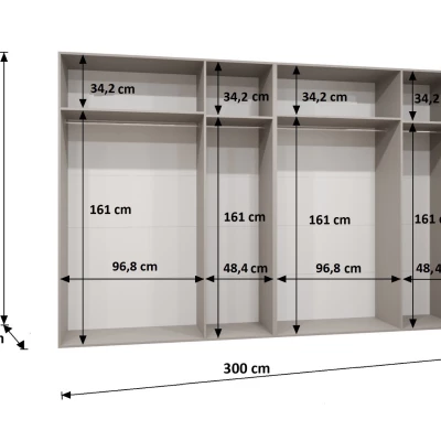 Šatníková skriňa so zrkadlami HELMA 2 300 cm - kašmír / strieborné úchyty