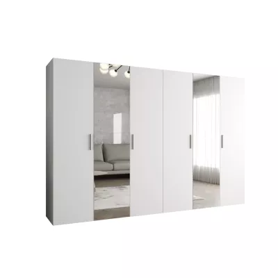 Šatníková skriňa so zrkadlami HELMA 2 300 cm - biela / strieborné úchyty