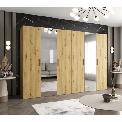 Šatníková skriňa so zrkadlami HELMA 2 300 cm - dub artisan / strieborné úchyty