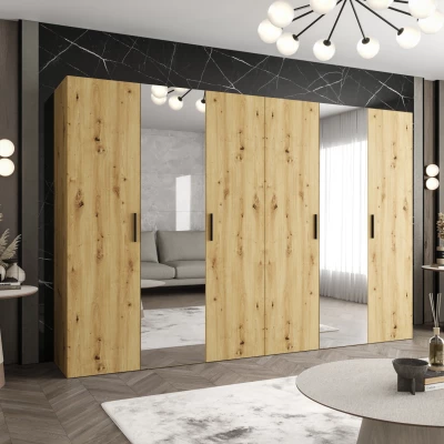 Šatníková skriňa so zrkadlami HELMA 2 300 cm - dub artisan / čierne úchyty